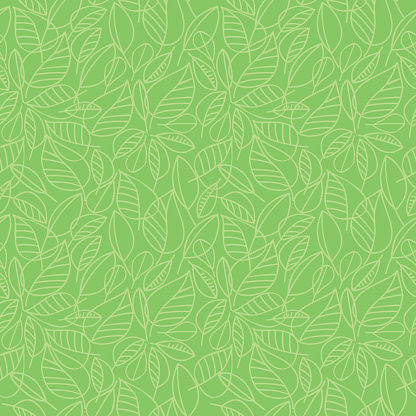 Vector seamless pattern with contour silhouettes of green leaves