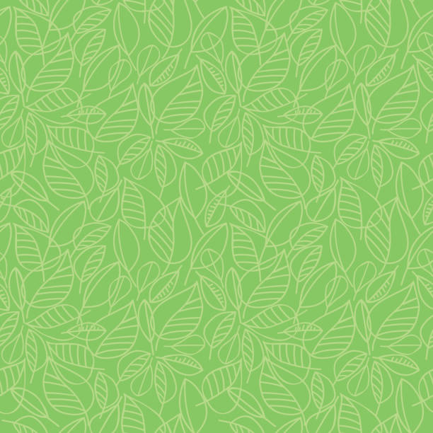 Green leaves seamless pattern Vector seamless pattern with contour silhouettes of green leaves tree designs stock illustrations