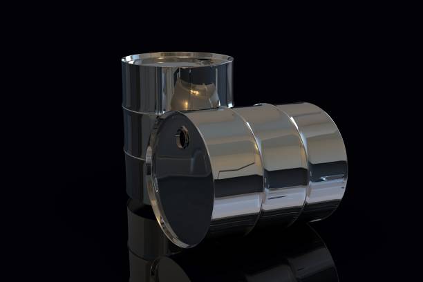 istock Two Metal Industrial Oil Barrels 3D rendering 1075634138