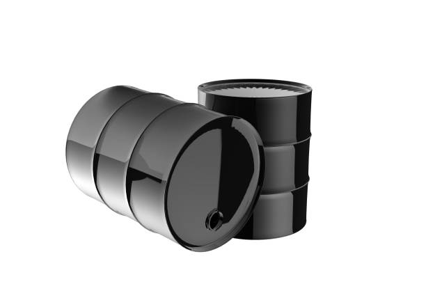istock Two Metal Industrial Oil Barrels 3D rendering 1075634560