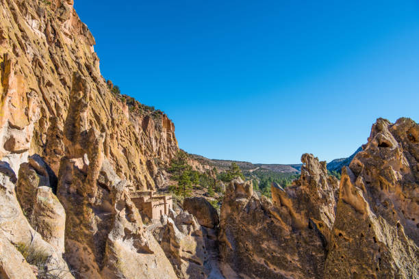 istock Colorful jagged rock formations, high cliffs, and ancient adobe ruins in Bandelier National Monument near Santa Fe, New Mexico 1075638312