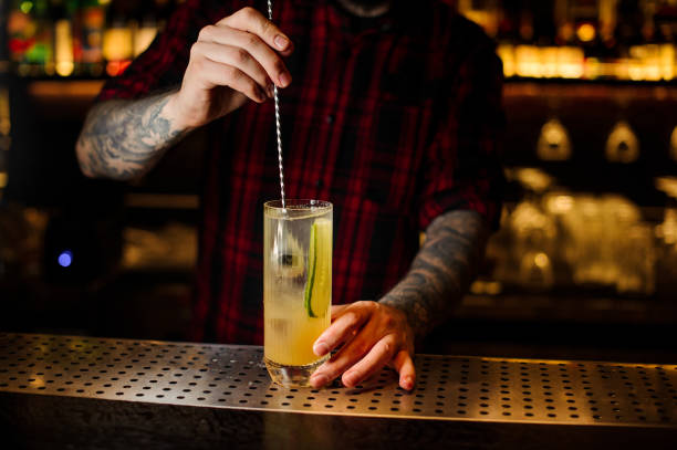istock Barman stirring fresh alcoholic cocktail with cucumber and gin 1075643360