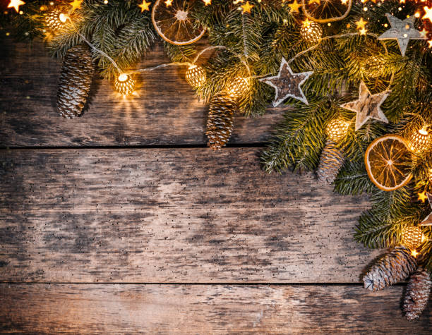 istock Christmas rustic background with wooden planks 1075646998