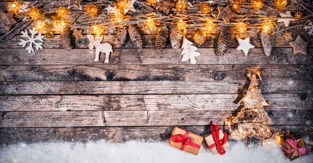 istock Christmas rustic background with wooden planks 1075647230