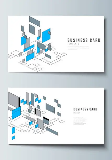 Vector illustration of The minimalistic abstract vector illustration of editable layout of two creative business cards design templates. Abstract polygonal background, colorful mosaic pattern, retro bauhaus de stijl design.