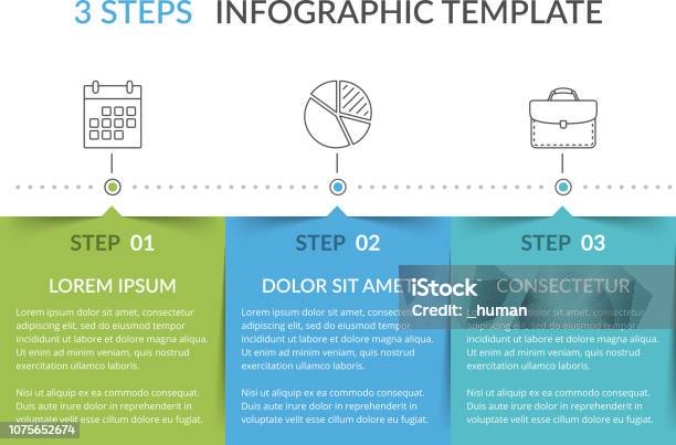 Infographic Template With 3 Steps Stock Illustration - Download Image Now - Infographic, Three Objects, Number 3