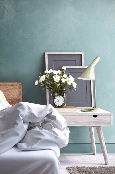 Bedroom night table stock photo