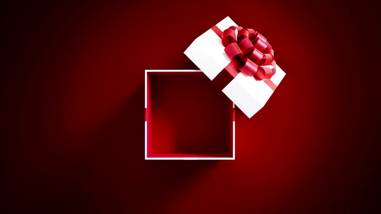 White Gift Box Opening On Red Background In 4 K Resolution