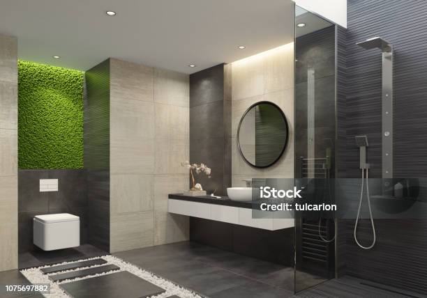 Luxusbadezimmer Mit Innovativen Grünes Moos Wand Stockfoto und mehr Bilder von Toilette - Toilette, Wandbegrünung, Luxus