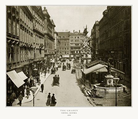 Antique Austria Photograph: The Graben, Vienna, Austria,1893. Source: Original edition from my own archives. Copyright has expired on this artwork. Digitally restored.