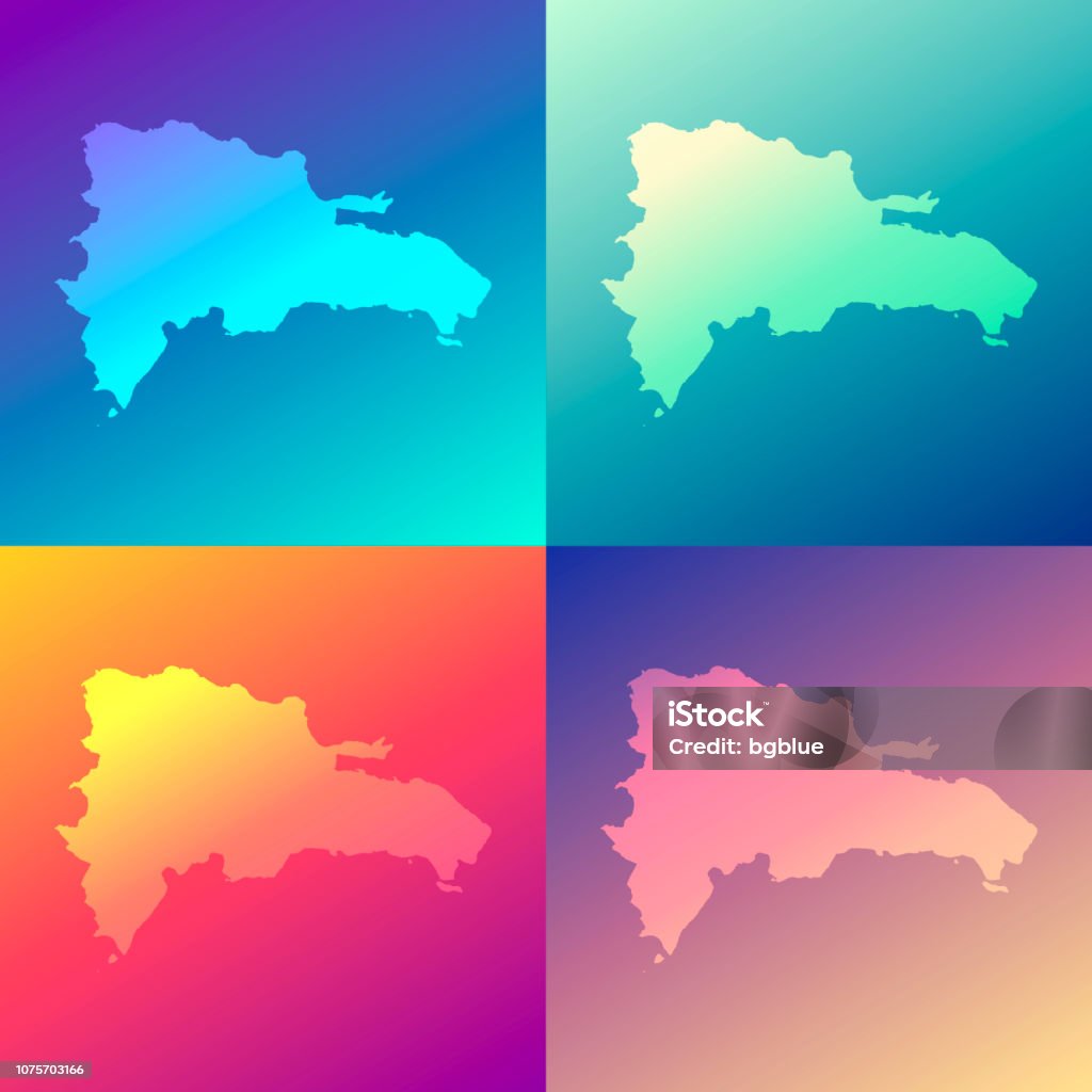 Dominican Republic maps with colorful gradients - Trendy background Map of Dominican Republic in a colorful, modern and trendy design. Four maps with beautiful color gradients (purple, cyan, blue, green, yellow, orange, red, pink, beige). Vector Illustration (EPS10, well layered and grouped). Easy to edit, manipulate, resize or colorize. Please do not hesitate to contact me if you have any questions, or need to customise the illustration. http://www.istockphoto.com/portfolio/bgblue Abstract stock vector