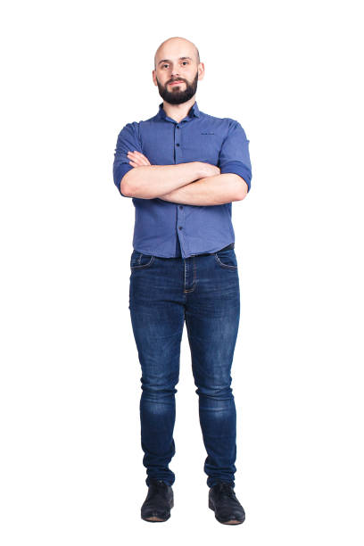 istock bearded man in jeans and shirt isolated on white. 1075733894