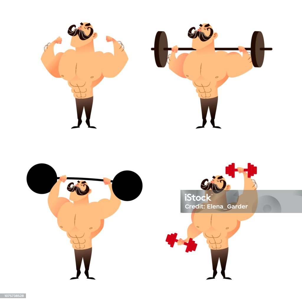 Strong Muscular Athletic Bodybuilders Set Cartoon Characters Stock  Illustration - Download Image Now - iStock