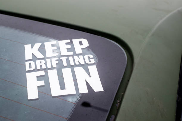 Keep drifting fun slogan on a drifting car in Poland