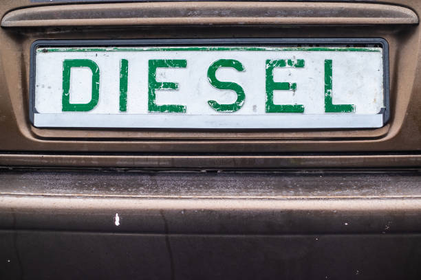 istock diesel emission fake registration plate, environmental slogan 1075740160