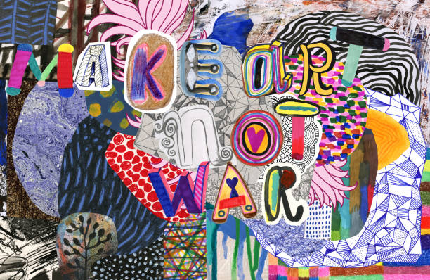 Make art not war text on colourful pattern background vector art illustration
