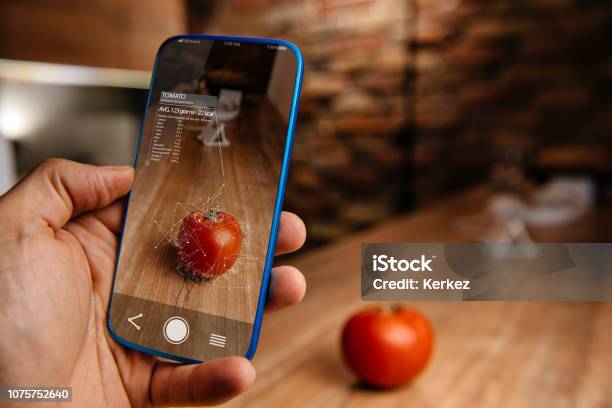Augmented Reality Application Using Artificial Intelligence For Recognizing Food Stock Photo - Download Image Now