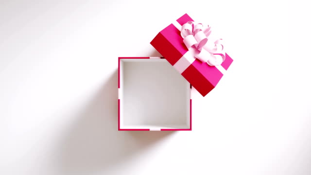 Pink Gift Box Opening On White Background In 4 K Resolution
