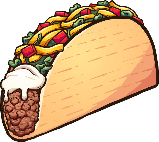 Cartoon Taco American style cartoon taco. Vector clip art illustration with simple gradients. All in a single layer. tacos stock illustrations