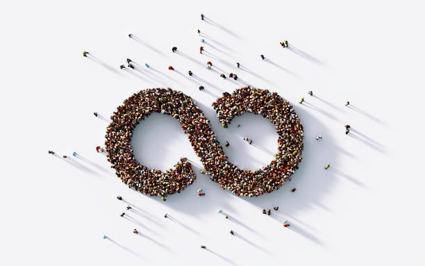 Human Crowd Forming A Big Infinity Symbol Human crowd forming a big infinity symbol on white background. Horizontal composition with copy space. Clipping path is included. infinity stock pictures, royalty-free photos & images