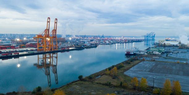 Overcast Skies Over Port of Tacoma on the Tide Flats stock photo