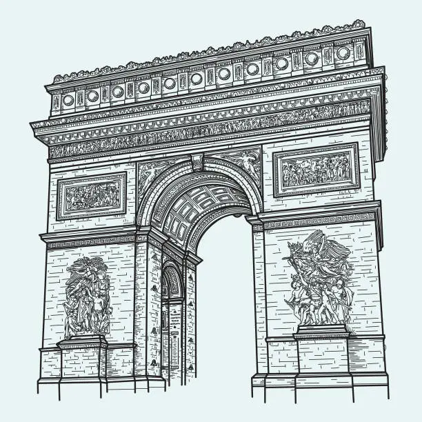 Vector illustration of High Detail Arc de Triomphe, Paris