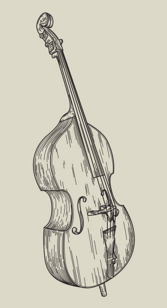 Detailed line artwork of an upright or double bass.