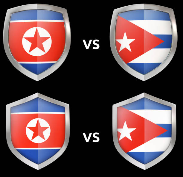 istock Shields with flags in 3D isolated. Sports and military confrontation between countries. 1075841234