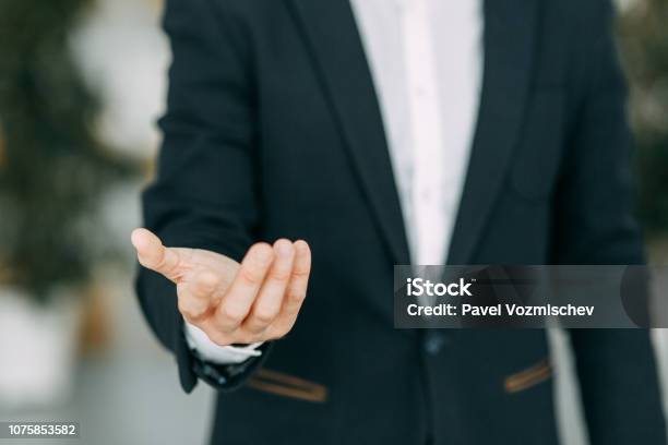 Okay High Five Palms And A Successful Man Hands Of A Businessman To Design With A Neutral Photon Stock Photo - Download Image Now