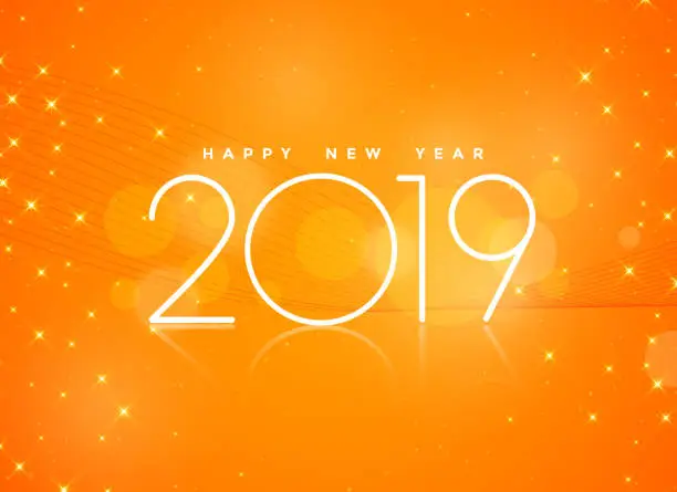 Vector illustration of beautiful orange 2019 happy new year background