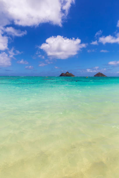 istock Clear turquoise water and two islands view at Lanikai beach 1075879822
