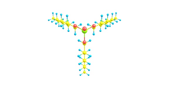 Isolated trioctyl phosphate molecule on white. 3d illustration