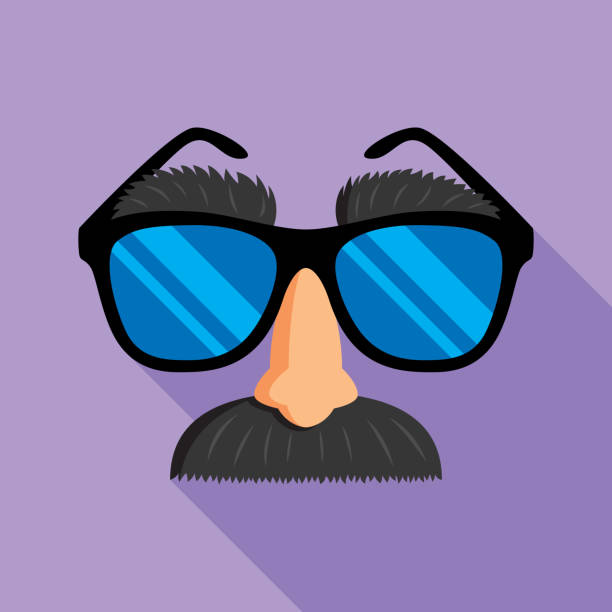 Disguise Icon Flat Vector illustration of a disguise with fake nose, mustache and glasses against a purple background in flat style. groucho marx disguise stock illustrations
