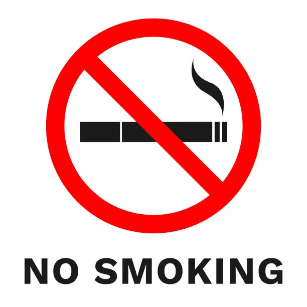 Vector illustration of NO SMOKING sign. Sticker with inscription. Vector