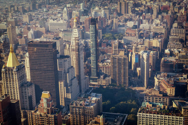 istock Manhattan Midtown buildings top view, toned image 1075891572