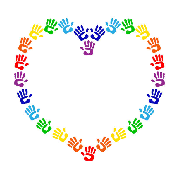 istock Heart made from children handprints. Colorful palm of hands. Copy space. Vector illustration 1075893072