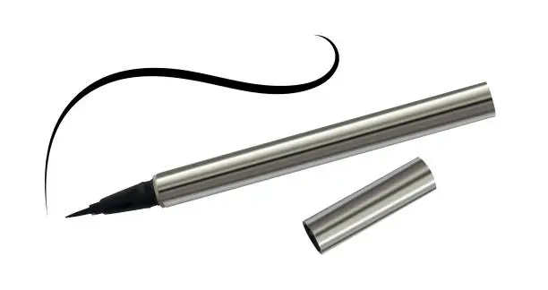 Vector illustration of Black Eyeliner in a Chrome Case with Thin Line Isolated