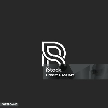 istock Monogram initial R logo letter mark, minimal style linear black and white identity design element for business card emblem 1075904616