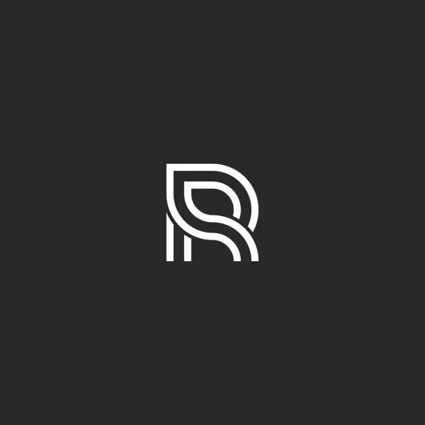 Vector illustration of Monogram initial R logo letter mark, minimal style linear black and white identity design element for business card emblem