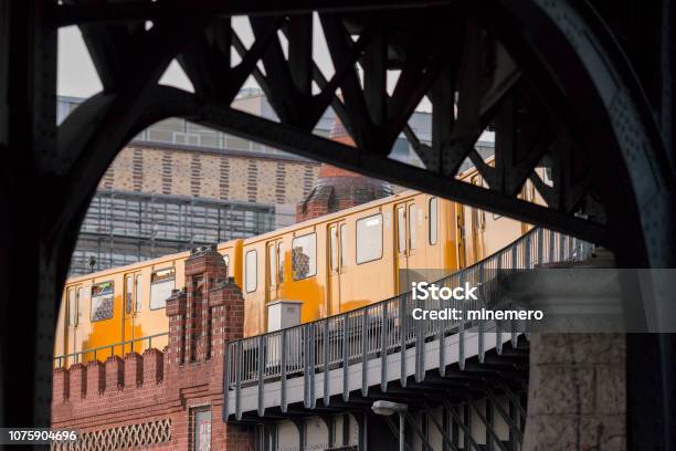 Yellow Subway Train In Ubahn Berlin Stock Photo - Download Image Now - Oberbaumbruecke, Berlin, Train - Vehicle