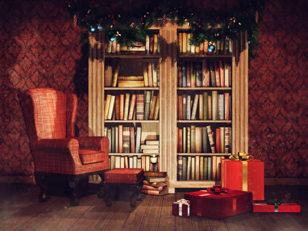 istock Vintage library with Christmas presents 1075910840