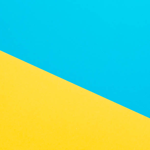 istock Blue and yellow geometry texture background. Flat lay. Top view 1075911740