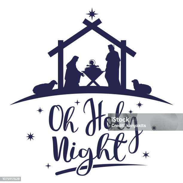 Birth Of Christ Silhouette Of Mary Joseph And Jesus Vector Stock Illustration - Download Image Now