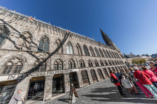 The reconstructed Cloth Hall in Ypres, Belgium, is now the Flanders Fields Museum, commemorating the role of Ypres during World War IYpres - Ieper - is a city i West Flanders, Belgium. It was heavily bombarded and laid in ruins during World War I. After the war the city center was rebuilt according to the original plans.