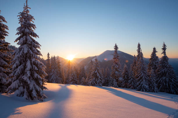 istock Magic sunrise in the winter mountains after snowfall 1075922594