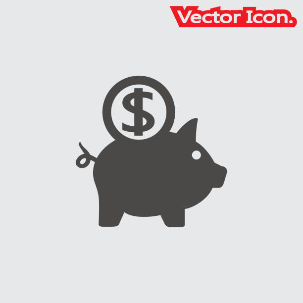 ilustraciones, imágenes clip art, dibujos animados e iconos de stock de cerdo icono signo aislado símbolo y estilo plano para aplicaciones, web y diseño digital. - piggy bank currency business coin