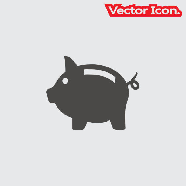 ilustraciones, imágenes clip art, dibujos animados e iconos de stock de cerdo icono signo aislado símbolo y estilo plano para aplicaciones, web y diseño digital. - piggy bank currency business coin