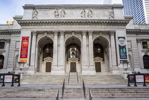 New York City, USA - September 27, 2015: Frontal view of the New York Public Library