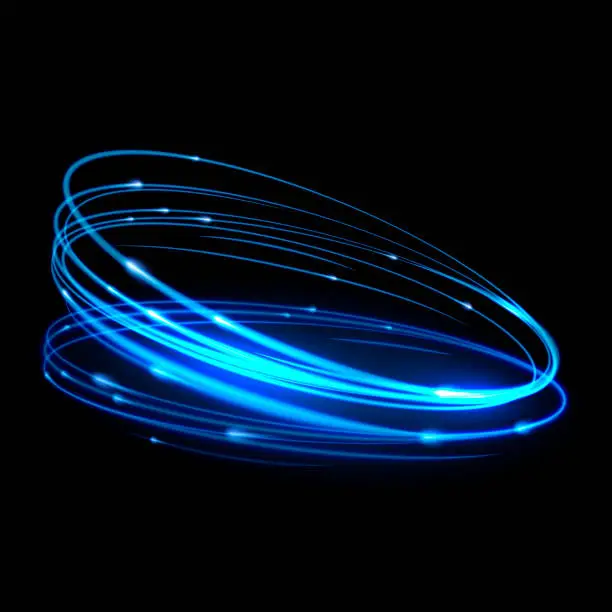 Vector illustration of Blue rotating ellipses with a magical light effect. Dynamic shining element