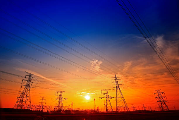 istock Electric tower, silhouette at sunset 1075942956